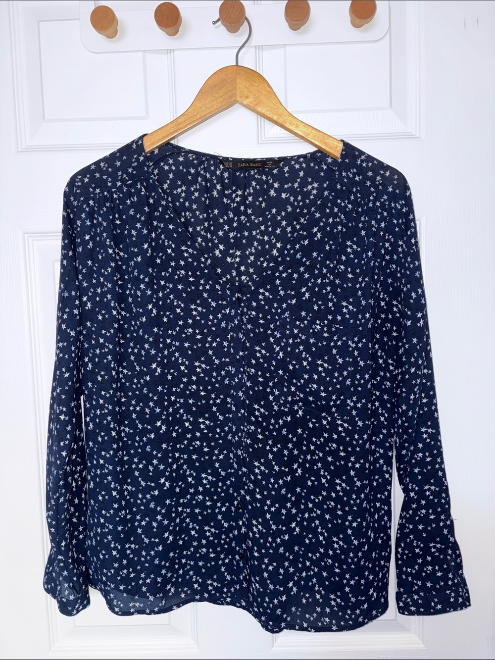 Zara Navy Star-Print V-Neck Blouse